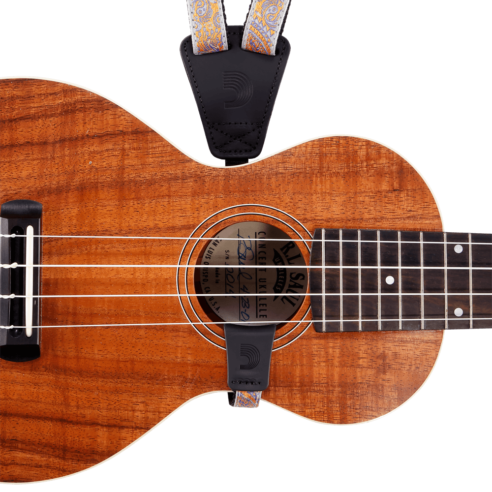 D'Addario Cradle Ukulele Straps, Paisley Grey/Orange