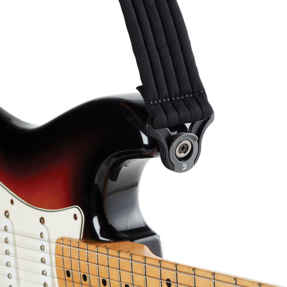 D'Addario Auto Lock Guitar Strap, Black Padded Stripes