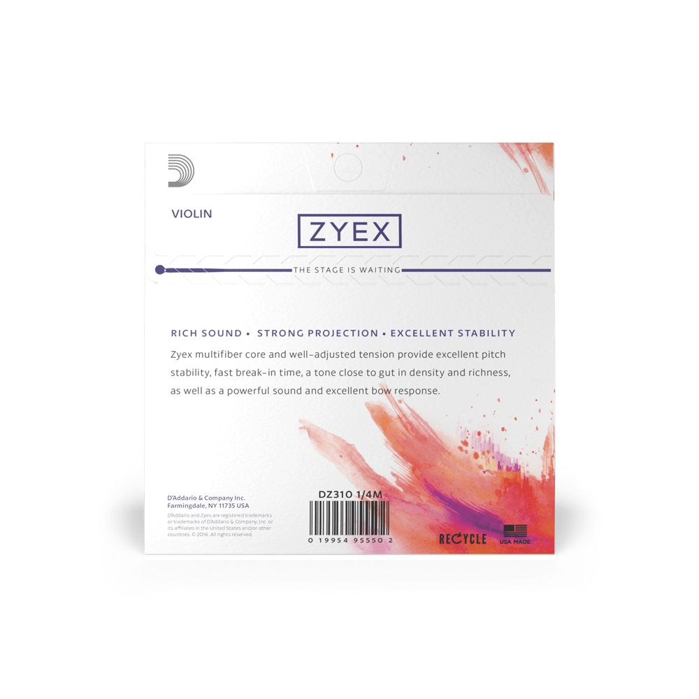 D'Addario Zyex Violin String Set, 1/4 Scale, Medium Tension