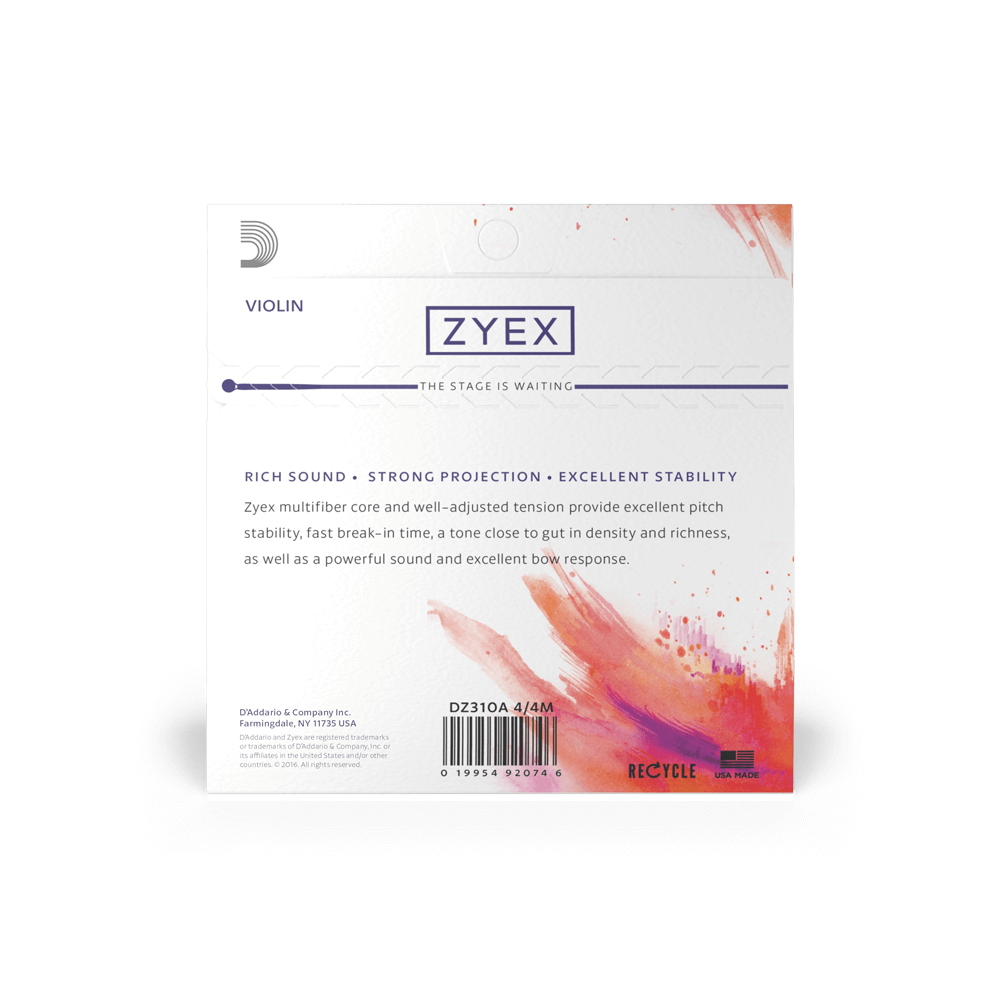 D'Addario Zyex Violin String Set with Aluminum D, 4/4 Scale, Medium Tension