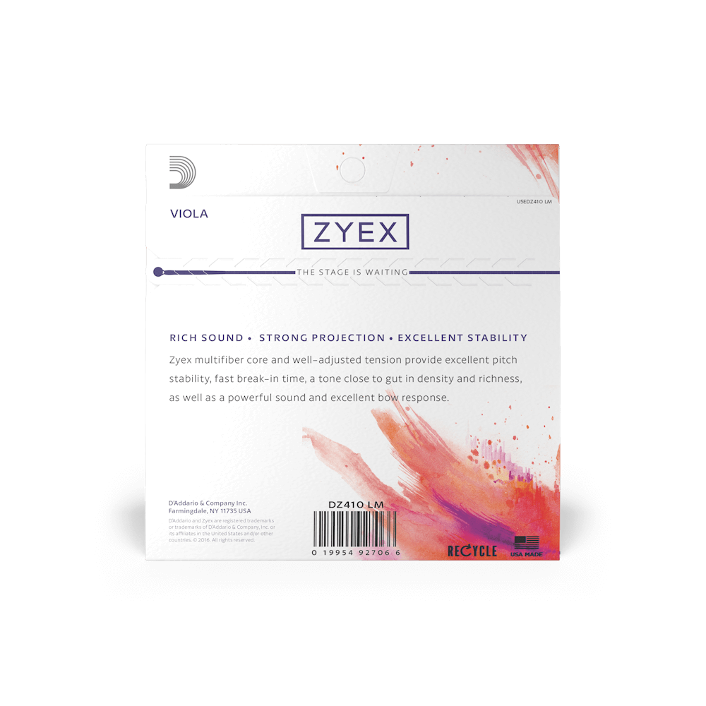 D'Addario Zyex Viola String Set, Long Scale, Medium Tension