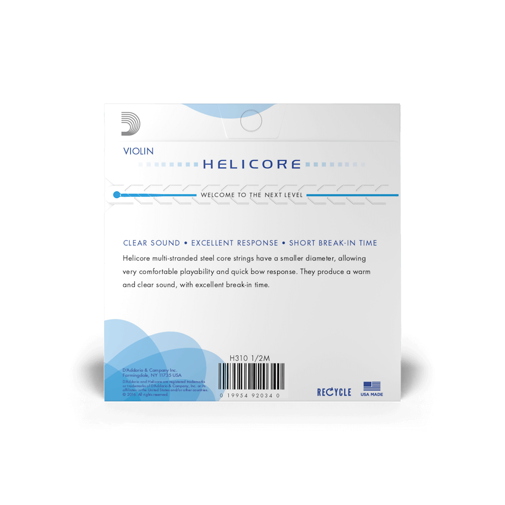D'Addario Helicore Violin String Set, 1/2 Scale, Medium Tension