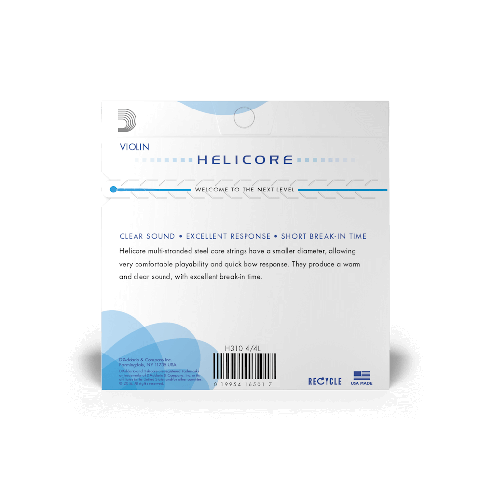 D'Addario Helicore Violin String Set, 4/4 Scale, Light Tension