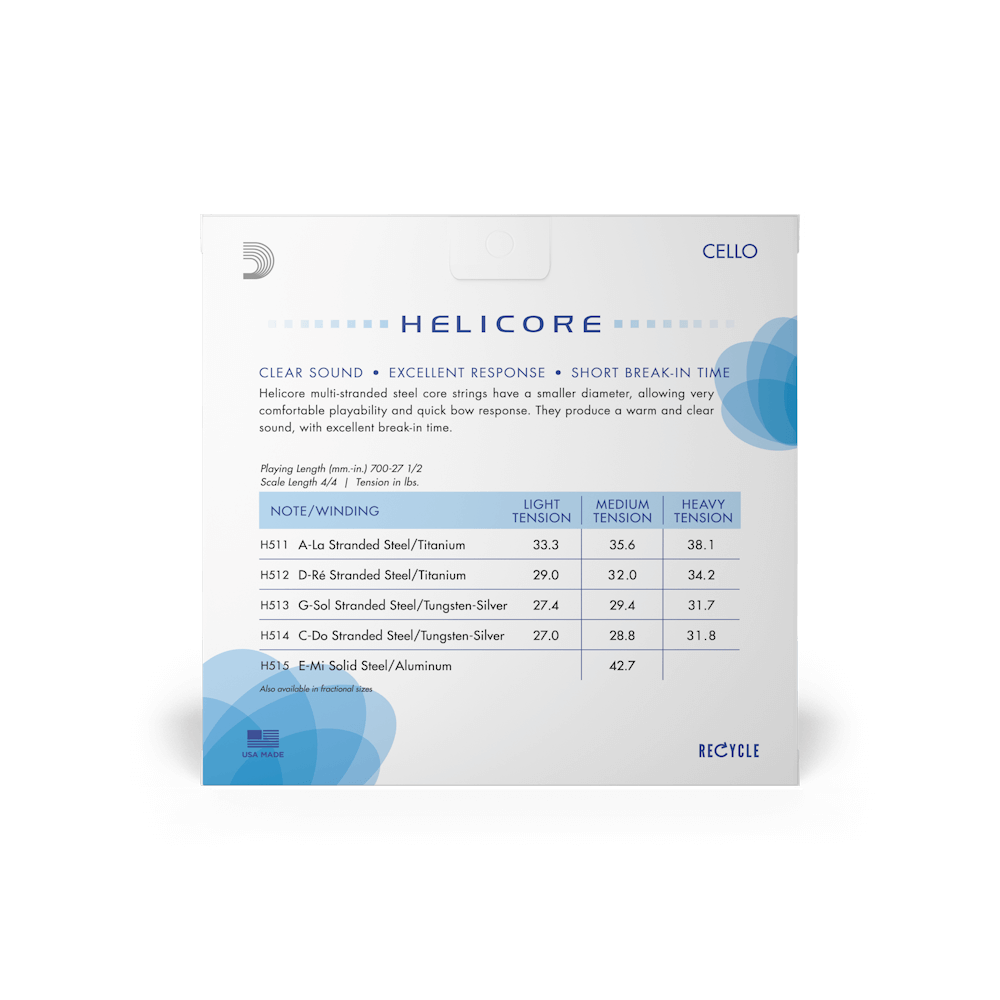D'Addario Helicore Cello String Set, 4/4 Scale, Light Tension
