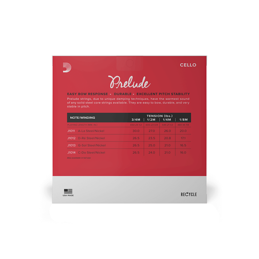 D'Addario Prelude Cello String Set, 1/2 Scale, Medium Tension