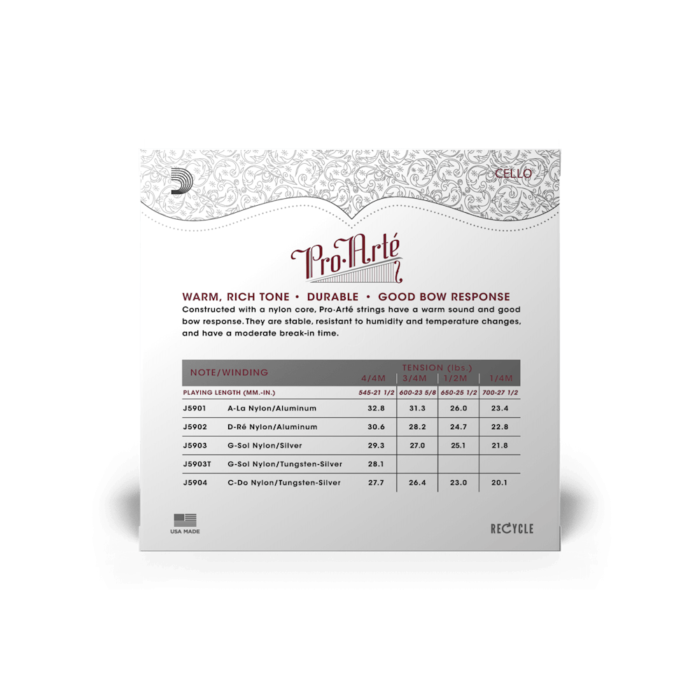 D'Addario Pro-Arte Cello String Set, 3/4 Scale, Medium Tension