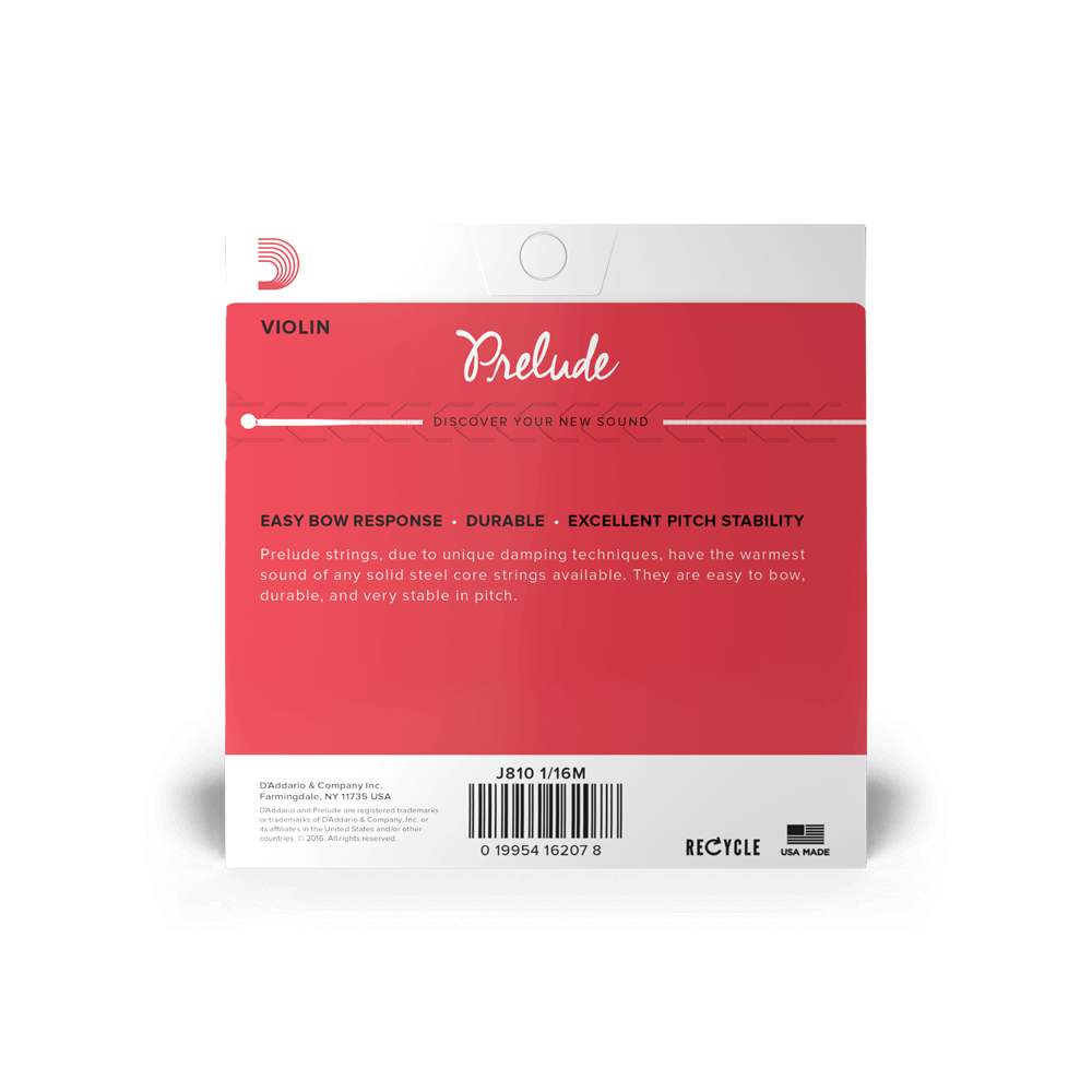 D'Addario Prelude Violin String Set, 1/16 Scale, Medium Tension