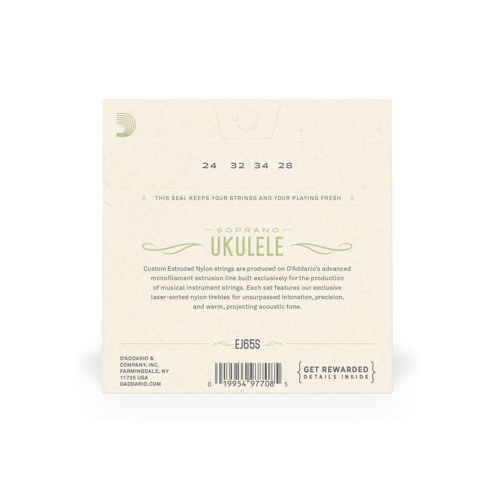 D'Addario EJ65S Pro-Arté Custom Extruded Nylon Ukulele Strings, Soprano