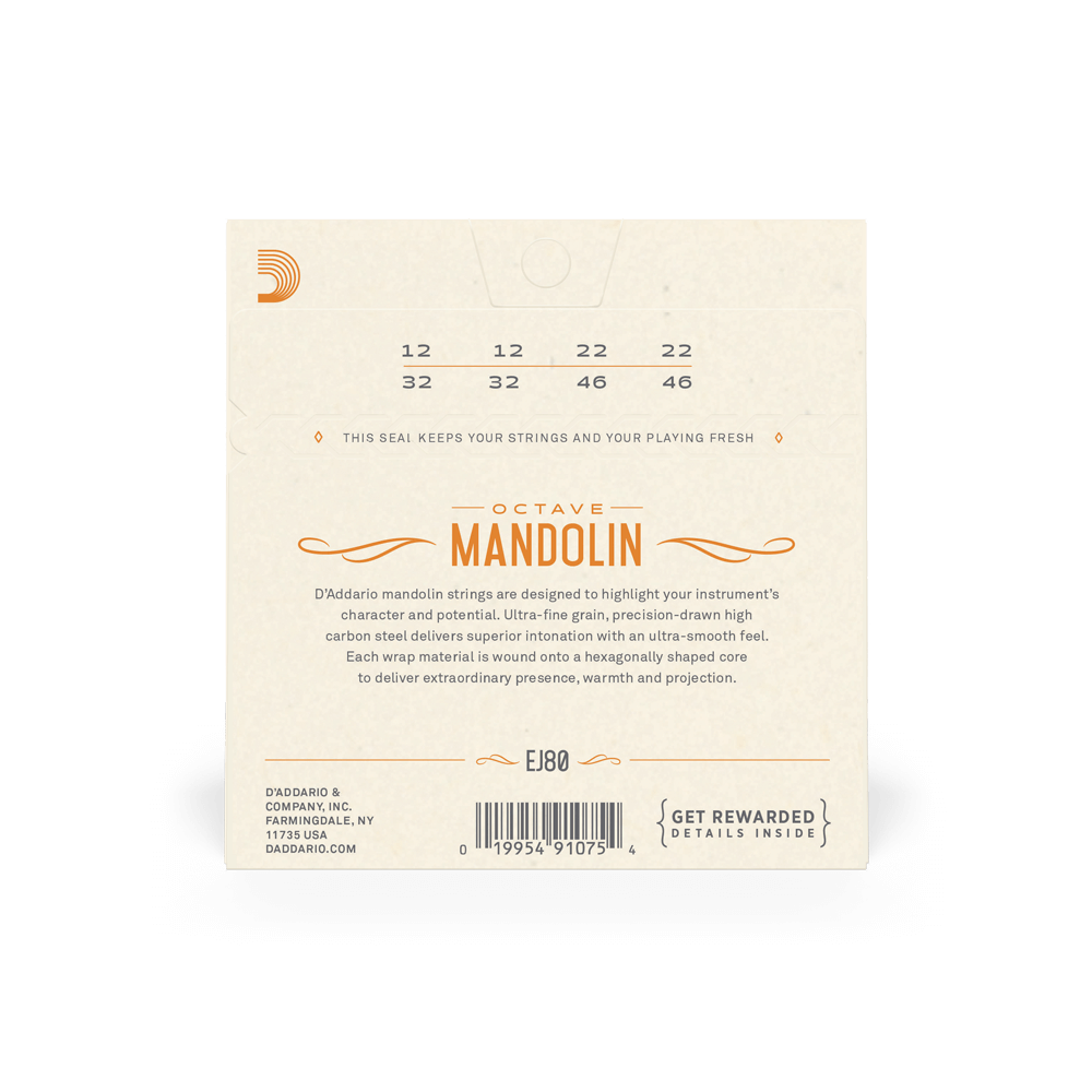 D'Addario EJ80 Phosphor Bronze Octave Mandolin Strings, Medium, 12-46