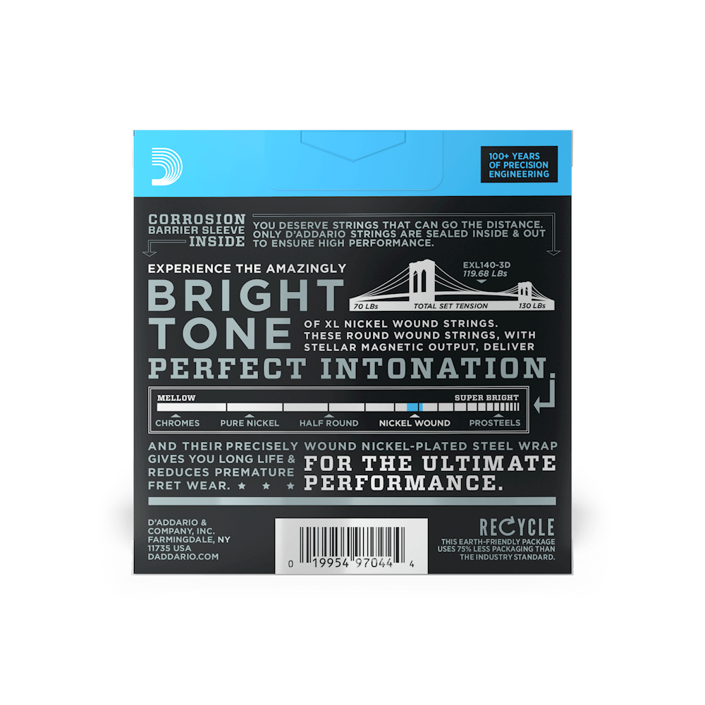 10-52 Light Top/Heavy Bottom, XL Nickel Electric Guitar Strings 3-Pack
