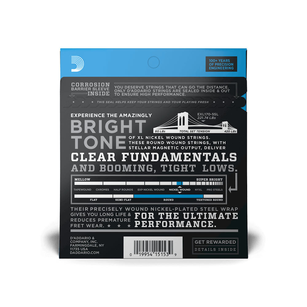 45-130 Regular Light 5-String, Super Long Scale, XL Nickel Bass Strings