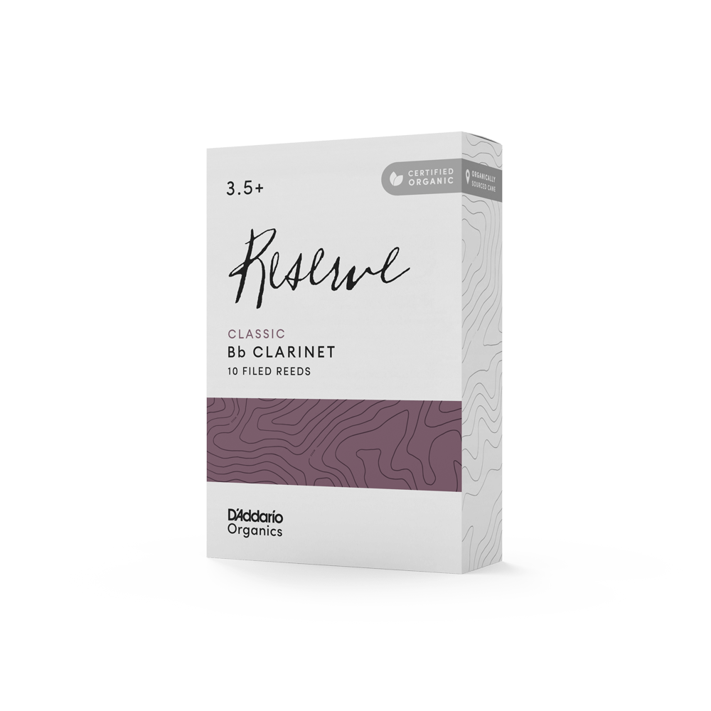 D'Addario Organic Reserve Classic Bb Clarinet Reeds, Strength 3.5+, Individually-Sealed, 10-Pack