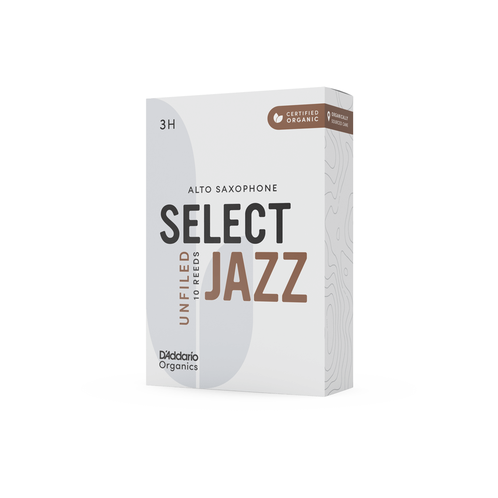 D'Addario Organic Select Jazz Unfiled Alto Saxophone Reeds, Strength 3 Hard, Individually-Sealed, 10-Pack