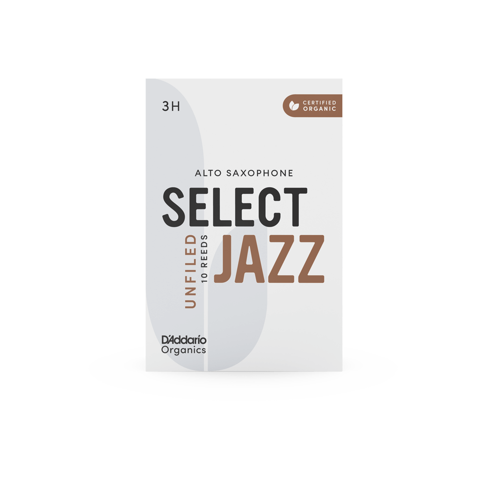 D'Addario Organic Select Jazz Unfiled Alto Saxophone Reeds, Strength 3 Hard, Individually-Sealed, 10-Pack
