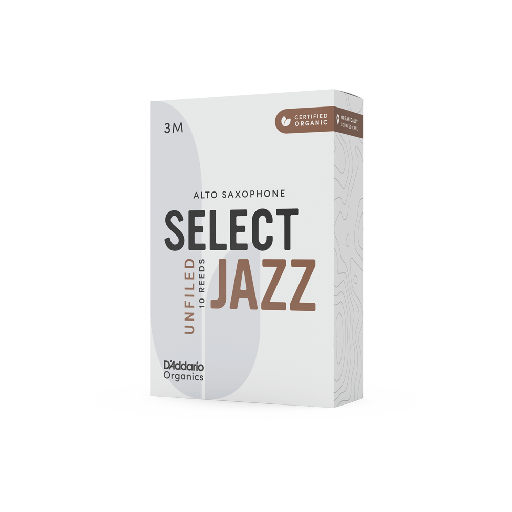 D'Addario Organic Select Jazz Unfiled Alto Saxophone Reeds, Strength 3 Medium, Individually-Sealed, 10-Pack