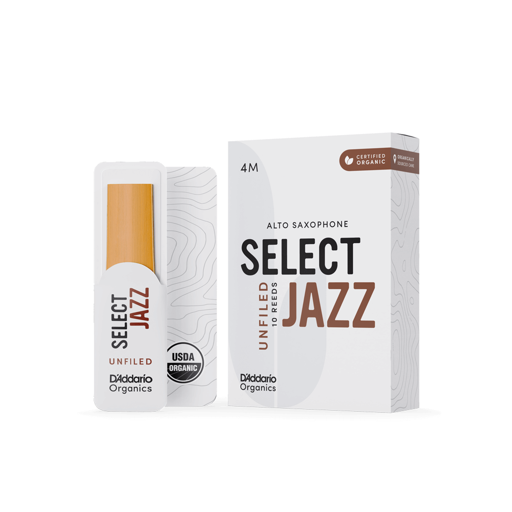 D'Addario Organic Select Jazz Unfiled Alto Saxophone Reeds, Strength 4 Medium, Individually-Sealed, 10-Pack